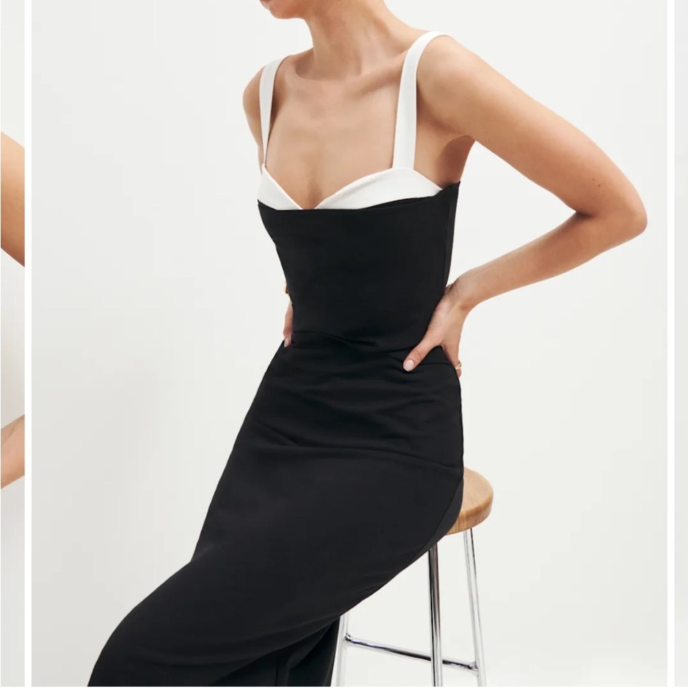 Reformation Black Midi Dress with White Contrast Straps